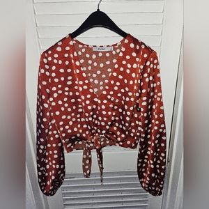 Front tie blouson sleeve blouse